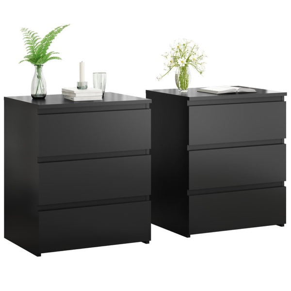 English Elm (set of 2) Compact 3-drawer Nightstand Chest Engineered Wood Bedroom Entryway Storage Unit Black W409P327395