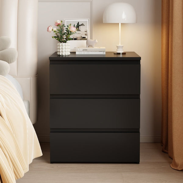 English Elm (set of 2) Compact 3-drawer Nightstand Chest Engineered Wood Bedroom Entryway Storage Unit Black W409P327395