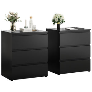 English Elm (set of 2) Compact 3-drawer Nightstand Chest Engineered Wood Bedroom Entryway Storage Unit Black W409P327395