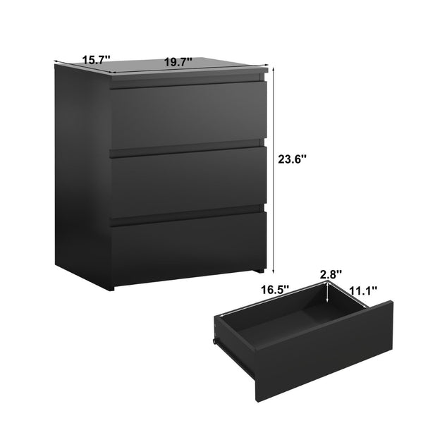 English Elm (set of 2) Compact 3-drawer Nightstand Chest Engineered Wood Bedroom Entryway Storage Unit Black W409P327395