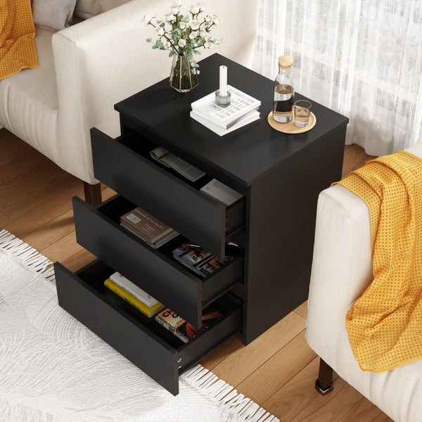 English Elm (set of 2) Compact 3-drawer Nightstand Chest Engineered Wood Bedroom Entryway Storage Unit Black W409P327395