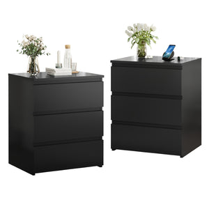 English Elm (set of 2) Compact 3-drawer Nightstand Chest Engineered Wood Bedroom Entryway Storage Unit Black W409P327395