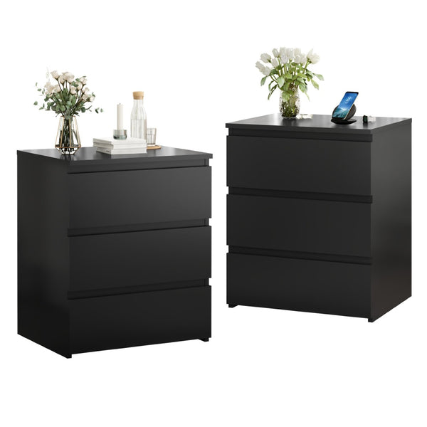 English Elm (set of 2) Compact 3-drawer Nightstand Chest Engineered Wood Bedroom Entryway Storage Unit Black W409P327395