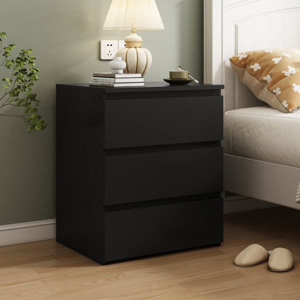 English Elm (set of 2) Compact 3-drawer Nightstand Chest Engineered Wood Bedroom Entryway Storage Unit Black W409P327395