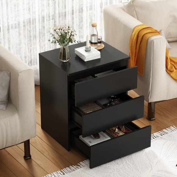 English Elm (set of 2) Compact 3-drawer Nightstand Chest Engineered Wood Bedroom Entryway Storage Unit Black W409P327395