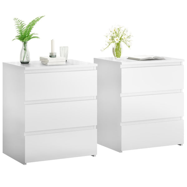 English Elm (set of 2) Compact 3-drawer Nightstand Chest Engineered Wood Bedroom Entryway Storage Unit White W409P327396