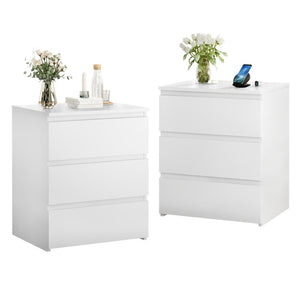 English Elm (set of 2) Compact 3-drawer Nightstand Chest Engineered Wood Bedroom Entryway Storage Unit White W409P327396