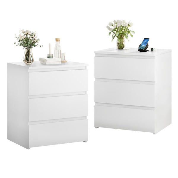 English Elm (set of 2) Compact 3-drawer Nightstand Chest Engineered Wood Bedroom Entryway Storage Unit White W409P327396