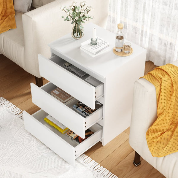 English Elm (set of 2) Compact 3-drawer Nightstand Chest Engineered Wood Bedroom Entryway Storage Unit White W409P327396
