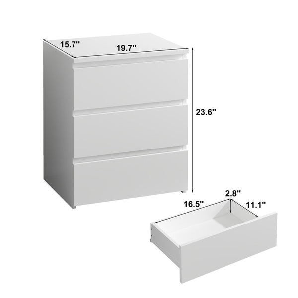 English Elm (set of 2) Compact 3-drawer Nightstand Chest Engineered Wood Bedroom Entryway Storage Unit White W409P327396