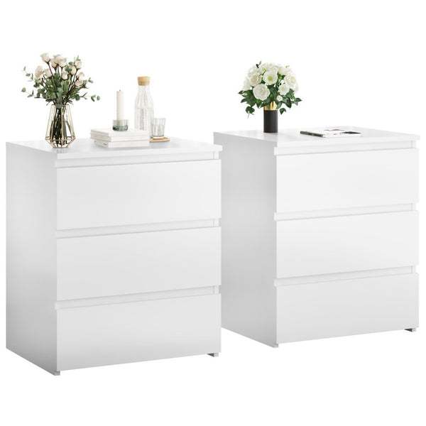 English Elm (set of 2) Compact 3-drawer Nightstand Chest Engineered Wood Bedroom Entryway Storage Unit White W409P327396