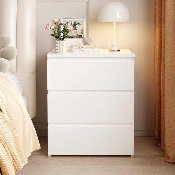 English Elm (set of 2) Compact 3-drawer Nightstand Chest Engineered Wood Bedroom Entryway Storage Unit White W409P327396