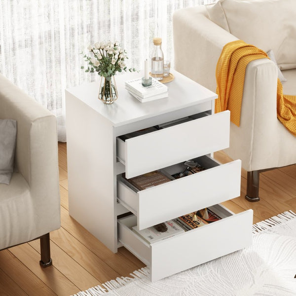 English Elm (set of 2) Compact 3-drawer Nightstand Chest Engineered Wood Bedroom Entryway Storage Unit White W409P327396