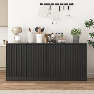 English Elm Black Matte Credenza with Four Door Concealed Shelving for Dining and Living Rooms W409P327399
