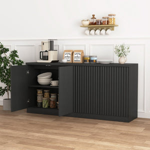 English Elm Black Matte Credenza with Four Door Concealed Shelving for Dining and Living Rooms W409P327399
