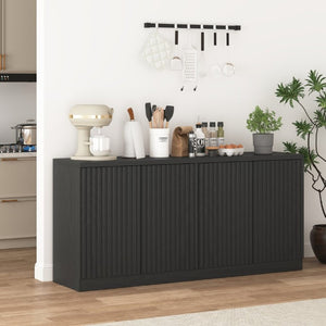 English Elm Black Matte Credenza with Four Door Concealed Shelving for Dining and Living Rooms W409P327399