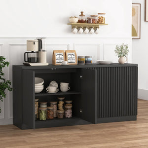 English Elm Black Matte Credenza with Four Door Concealed Shelving for Dining and Living Rooms W409P327399