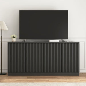 English Elm Black Matte Credenza with Four Door Concealed Shelving for Dining and Living Rooms W409P327399