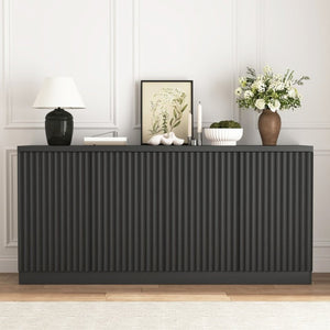 English Elm Black Matte Credenza with Four Door Concealed Shelving for Dining and Living Rooms W409P327399