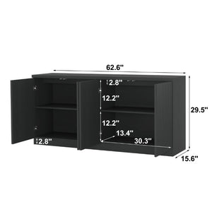 English Elm Black Matte Credenza with Four Door Concealed Shelving for Dining and Living Rooms W409P327399
