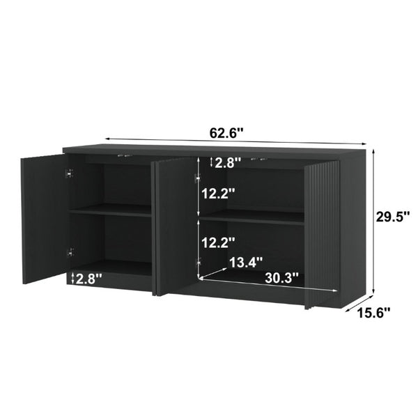 English Elm Black Matte Credenza with Four Door Concealed Shelving for Dining and Living Rooms W409P327399