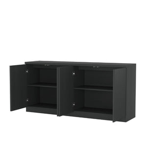 English Elm Black Matte Credenza with Four Door Concealed Shelving for Dining and Living Rooms W409P327399