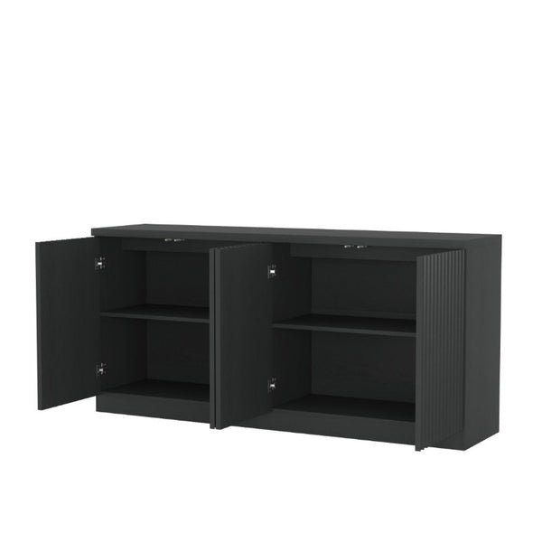 English Elm Black Matte Credenza with Four Door Concealed Shelving for Dining and Living Rooms W409P327399