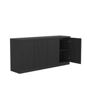 English Elm Black Matte Credenza with Four Door Concealed Shelving for Dining and Living Rooms W409P327399