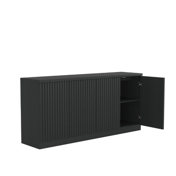 English Elm Black Matte Credenza with Four Door Concealed Shelving for Dining and Living Rooms W409P327399