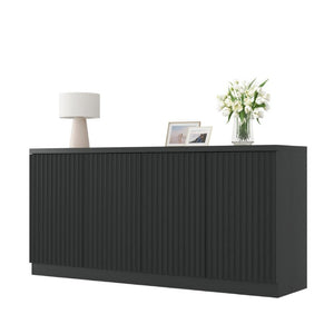 English Elm Black Matte Credenza with Four Door Concealed Shelving for Dining and Living Rooms W409P327399