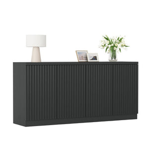 English Elm Black Matte Credenza with Four Door Concealed Shelving for Dining and Living Rooms W409P327399