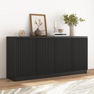 English Elm Black Matte Credenza with Four Door Concealed Shelving for Dining and Living Rooms W409P327399