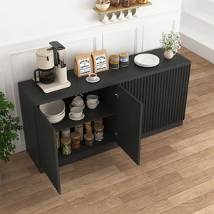 English Elm Black Matte Credenza with Four Door Concealed Shelving for Dining and Living Rooms W409P327399
