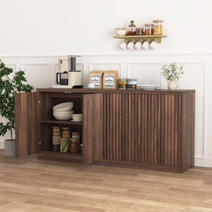 English Elm Buffet Credenza with Four Door Storage in Walnut Finish for Dining and Living Spaces W409P327401
