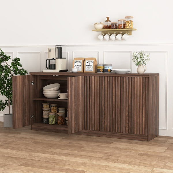 English Elm Buffet Credenza with Four Door Storage in Walnut Finish for Dining and Living Spaces W409P327401