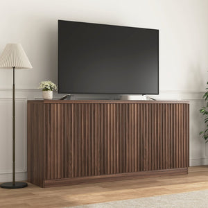English Elm Buffet Credenza with Four Door Storage in Walnut Finish for Dining and Living Spaces W409P327401