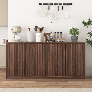 English Elm Buffet Credenza with Four Door Storage in Walnut Finish for Dining and Living Spaces W409P327401