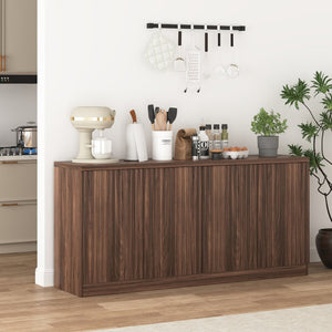English Elm Buffet Credenza with Four Door Storage in Walnut Finish for Dining and Living Spaces W409P327401