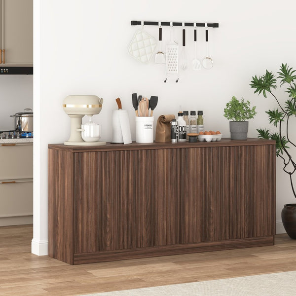English Elm Buffet Credenza with Four Door Storage in Walnut Finish for Dining and Living Spaces W409P327401