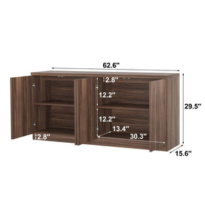 English Elm Buffet Credenza with Four Door Storage in Walnut Finish for Dining and Living Spaces W409P327401