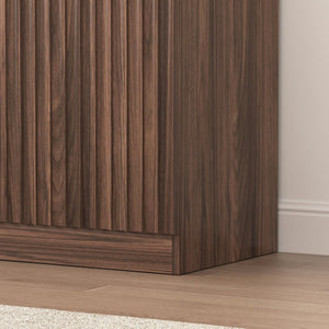 English Elm Buffet Credenza with Four Door Storage in Walnut Finish for Dining and Living Spaces W409P327401