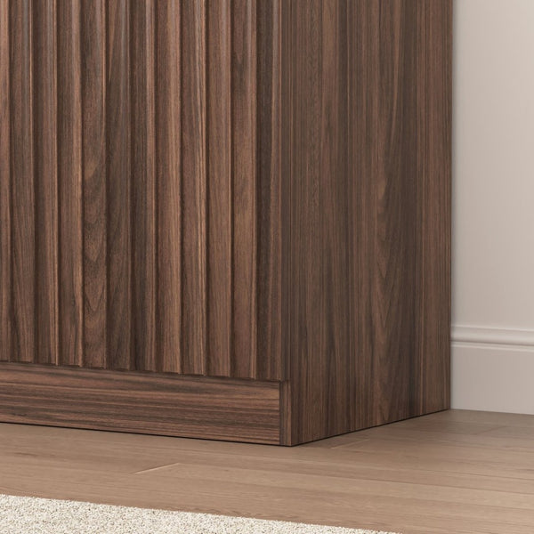 English Elm Buffet Credenza with Four Door Storage in Walnut Finish for Dining and Living Spaces W409P327401