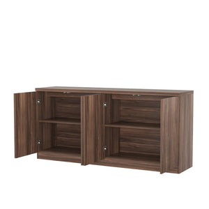 English Elm Buffet Credenza with Four Door Storage in Walnut Finish for Dining and Living Spaces W409P327401