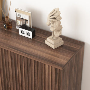 English Elm Buffet Credenza with Four Door Storage in Walnut Finish for Dining and Living Spaces W409P327401