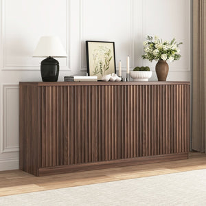 English Elm Buffet Credenza with Four Door Storage in Walnut Finish for Dining and Living Spaces W409P327401