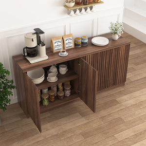 English Elm Buffet Credenza with Four Door Storage in Walnut Finish for Dining and Living Spaces W409P327401