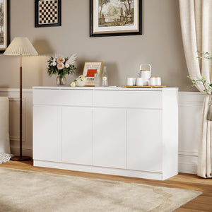 English Elm Sideboard Buffet with 2 Drawers 4 Doors White Wood Finish for Dining Room Storage W409P329794