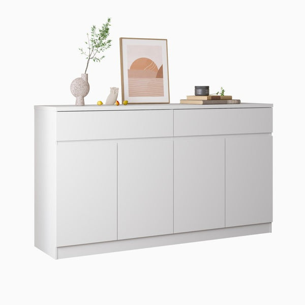 English Elm Sideboard Buffet with 2 Drawers 4 Doors White Wood Finish for Dining Room Storage W409P329794
