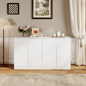 English Elm Sideboard Buffet with 2 Drawers 4 Doors White Wood Finish for Dining Room Storage W409P329794
