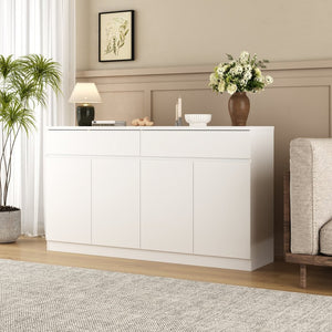 English Elm Sideboard Buffet with 2 Drawers 4 Doors White Wood Finish for Dining Room Storage W409P329794